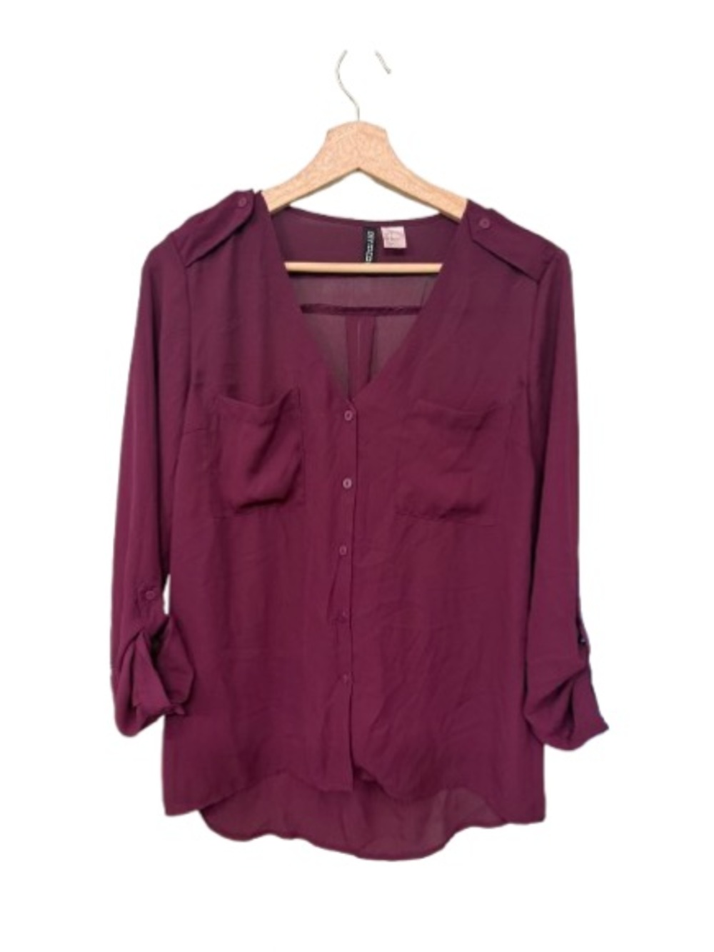 H&M Burgundy Button-Down V-Neck Blouse